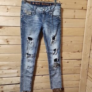 Womens Rock RevivalJeans Thrashed  Size 26 Skinny Distressed Light Wash Davina